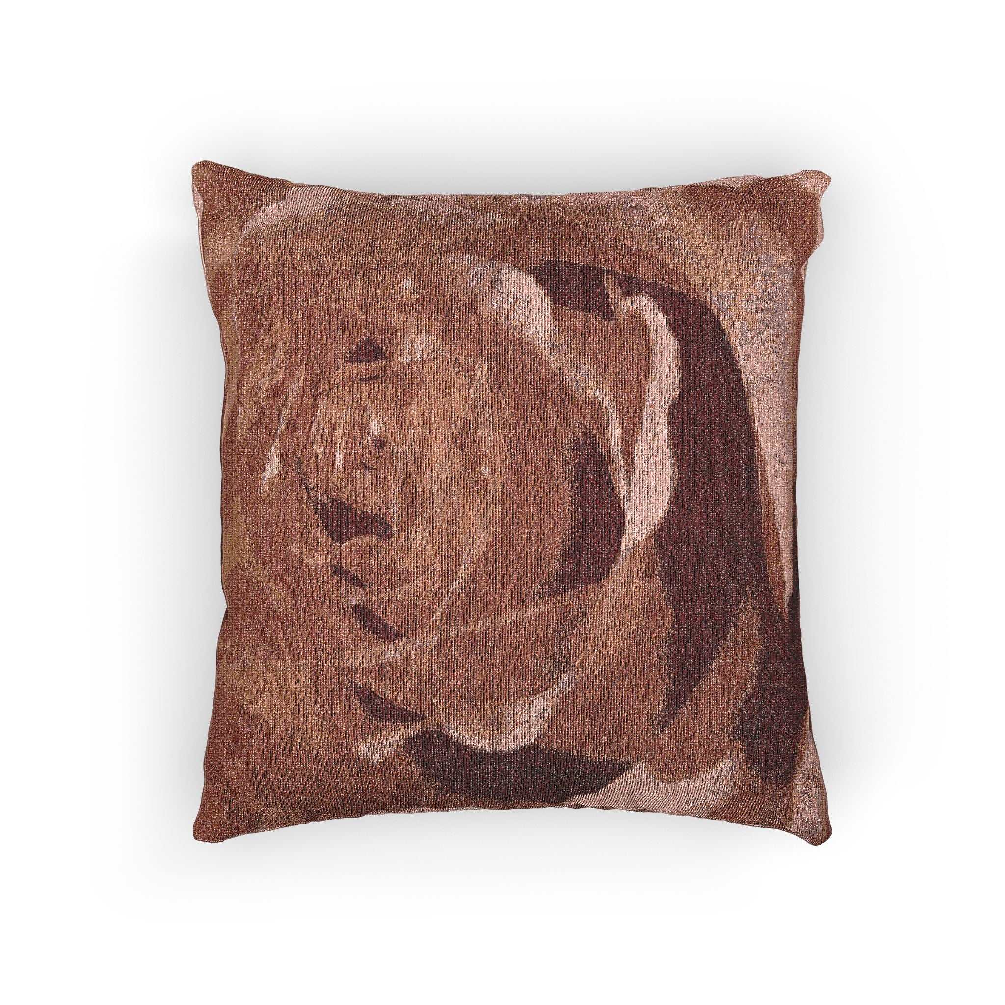 Decorative pillow with a rose pattern on a white background