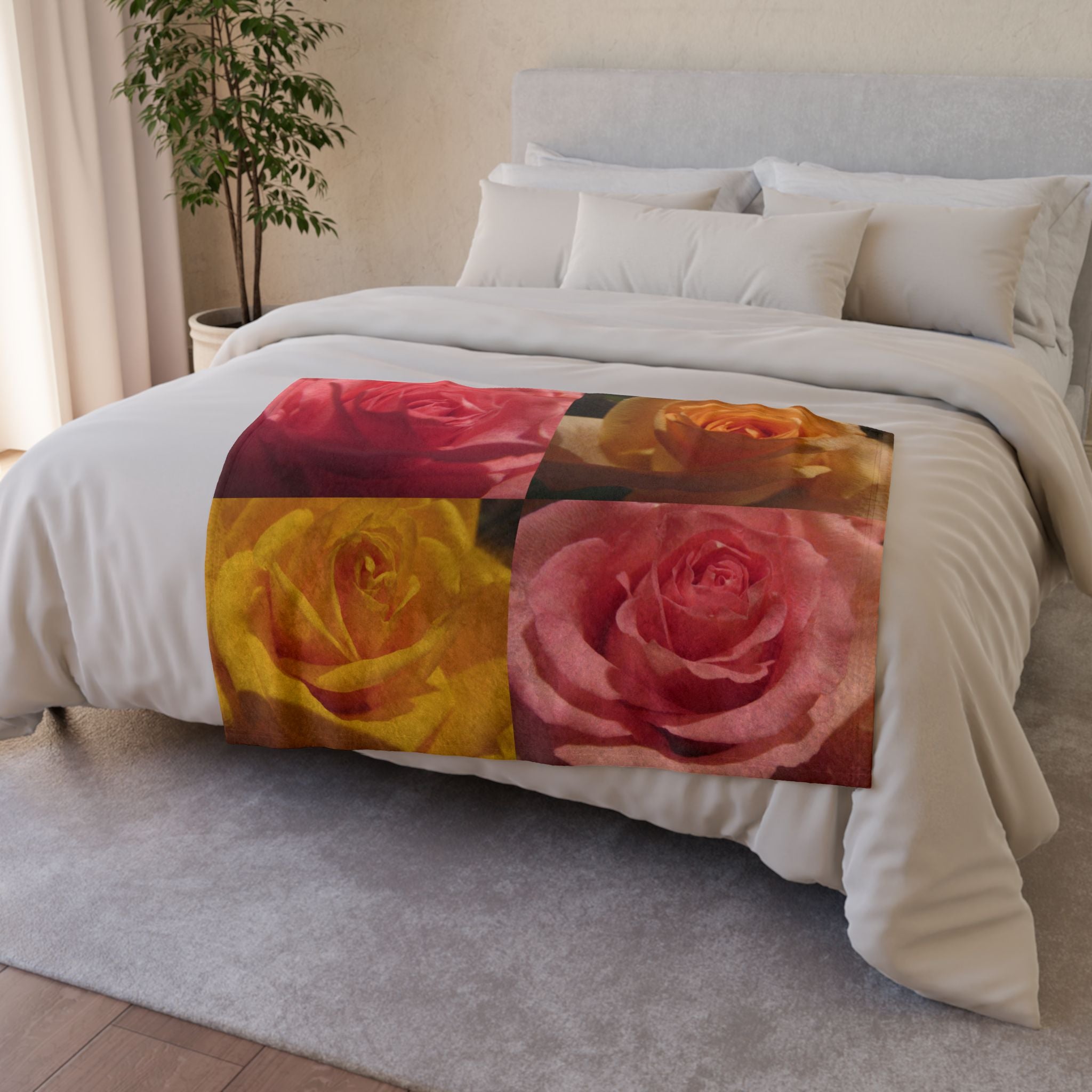Pink Yellow Rose Blanket - Soft Polyester | Blossom Blankets