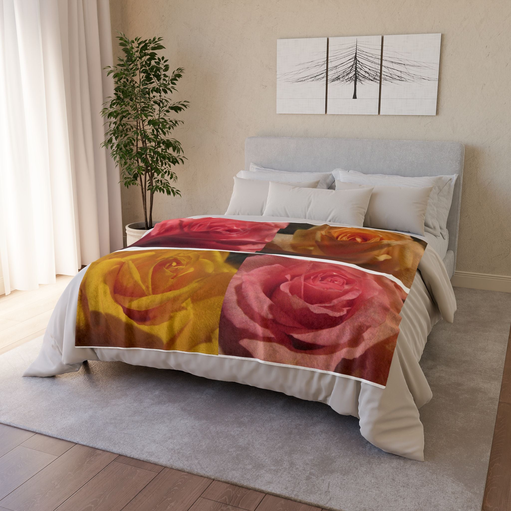 Pink Yellow Rose Blanket - Soft Polyester | Blossom Blankets