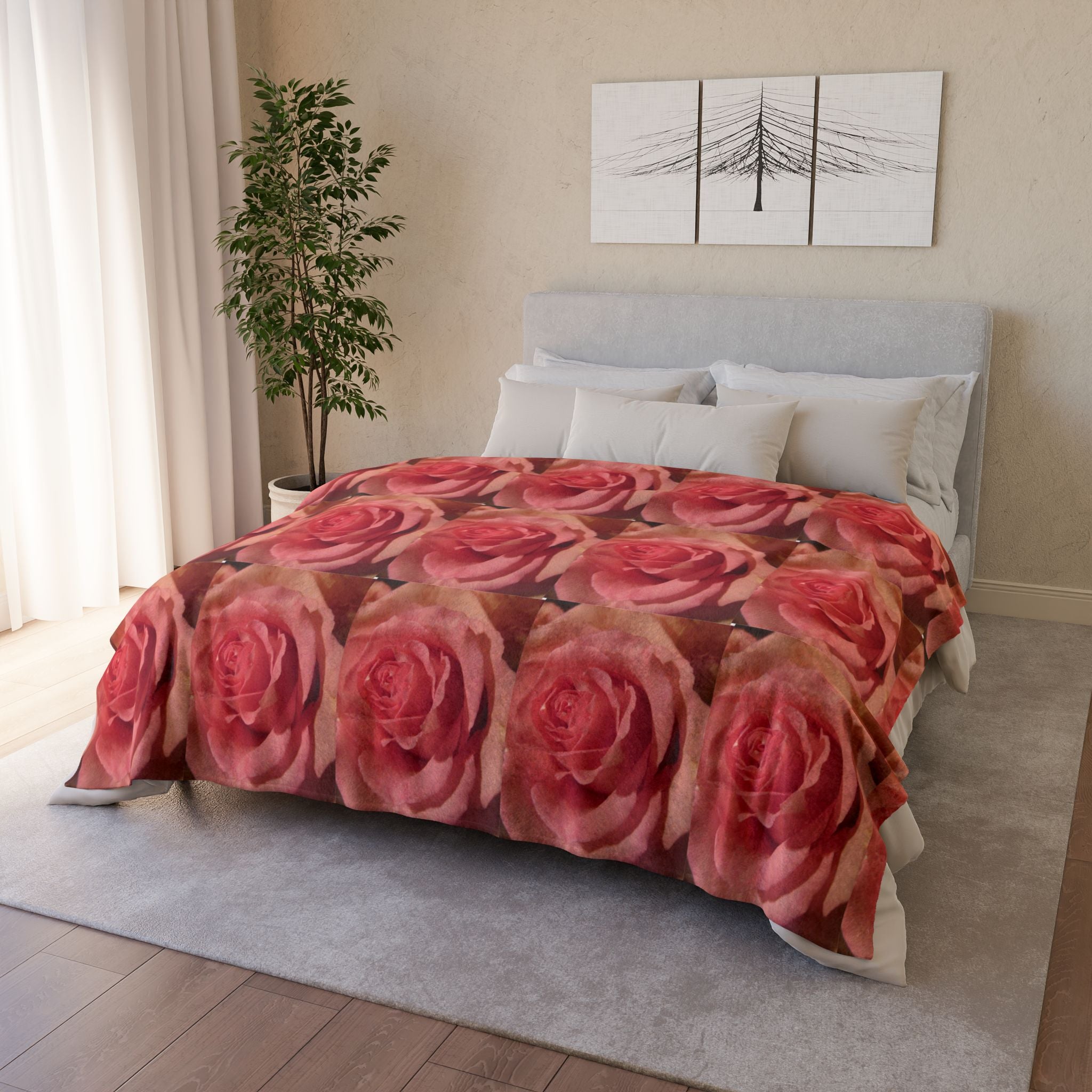 Realistic Rose Pattern Blanket - Romantic Garden Soft Polyester Bedding | Blossom Blankets