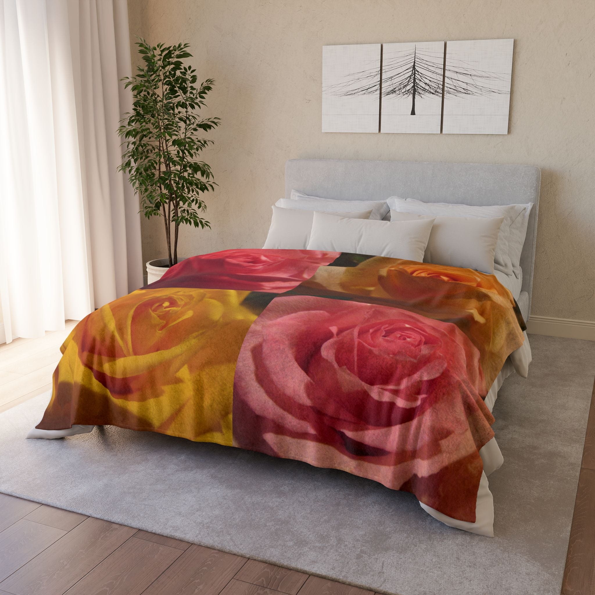Pink Yellow Rose Blanket - Soft Polyester | Blossom Blankets