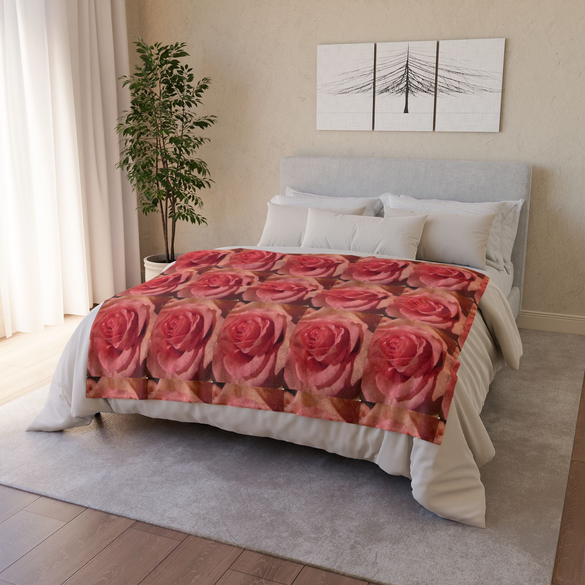 Realistic Rose Pattern Blanket - Romantic Garden Soft Polyester Bedding | Blossom Blankets