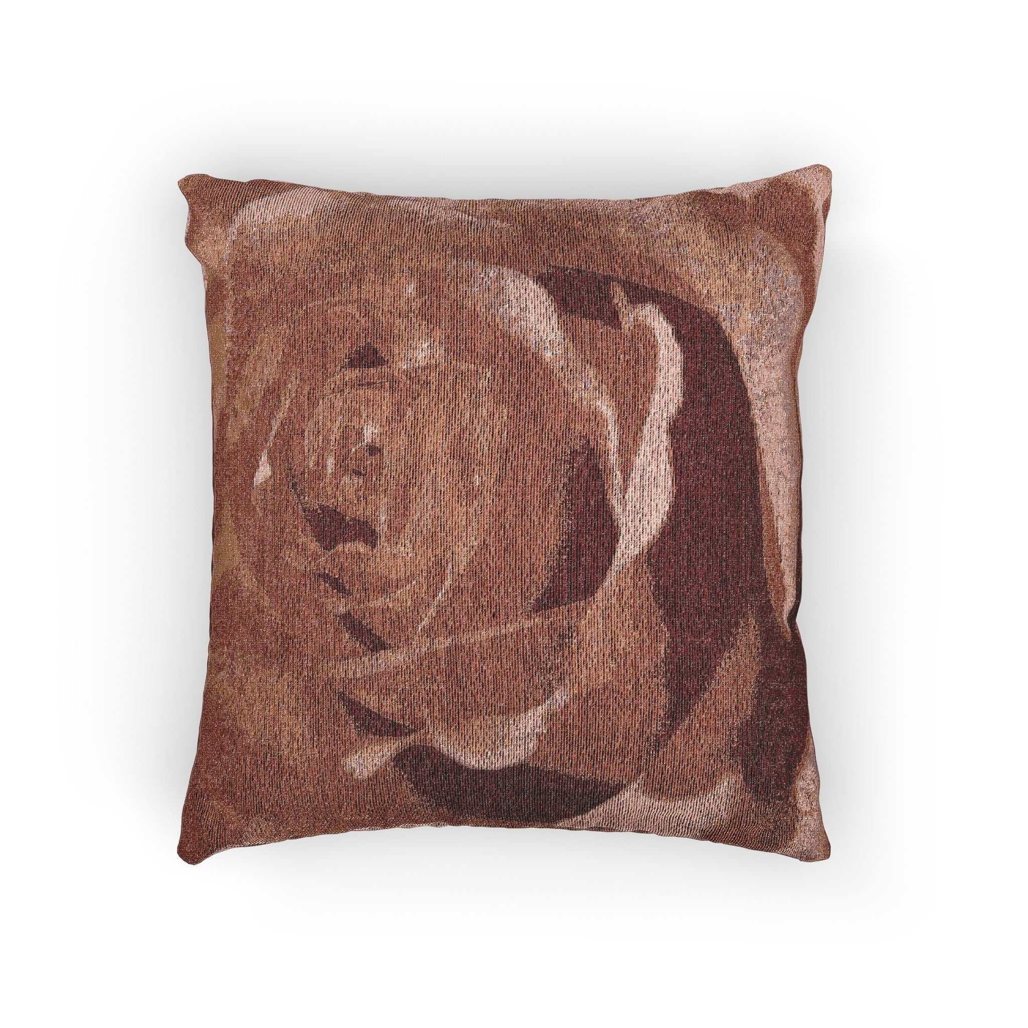Brown rose-patterned pillow on a white background