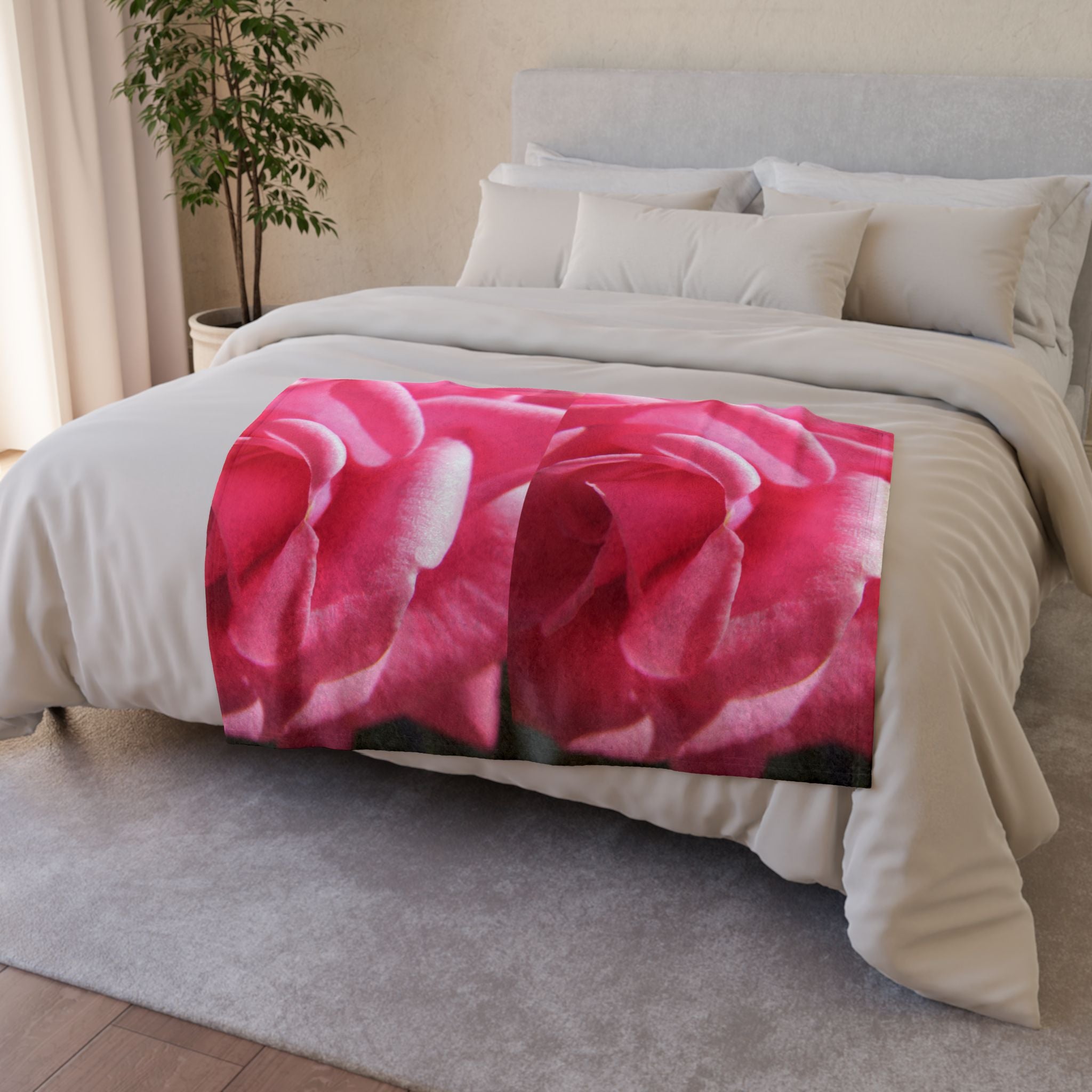Pink Rose Blanket - Soft Polyester Fleece | Blossom Blankets