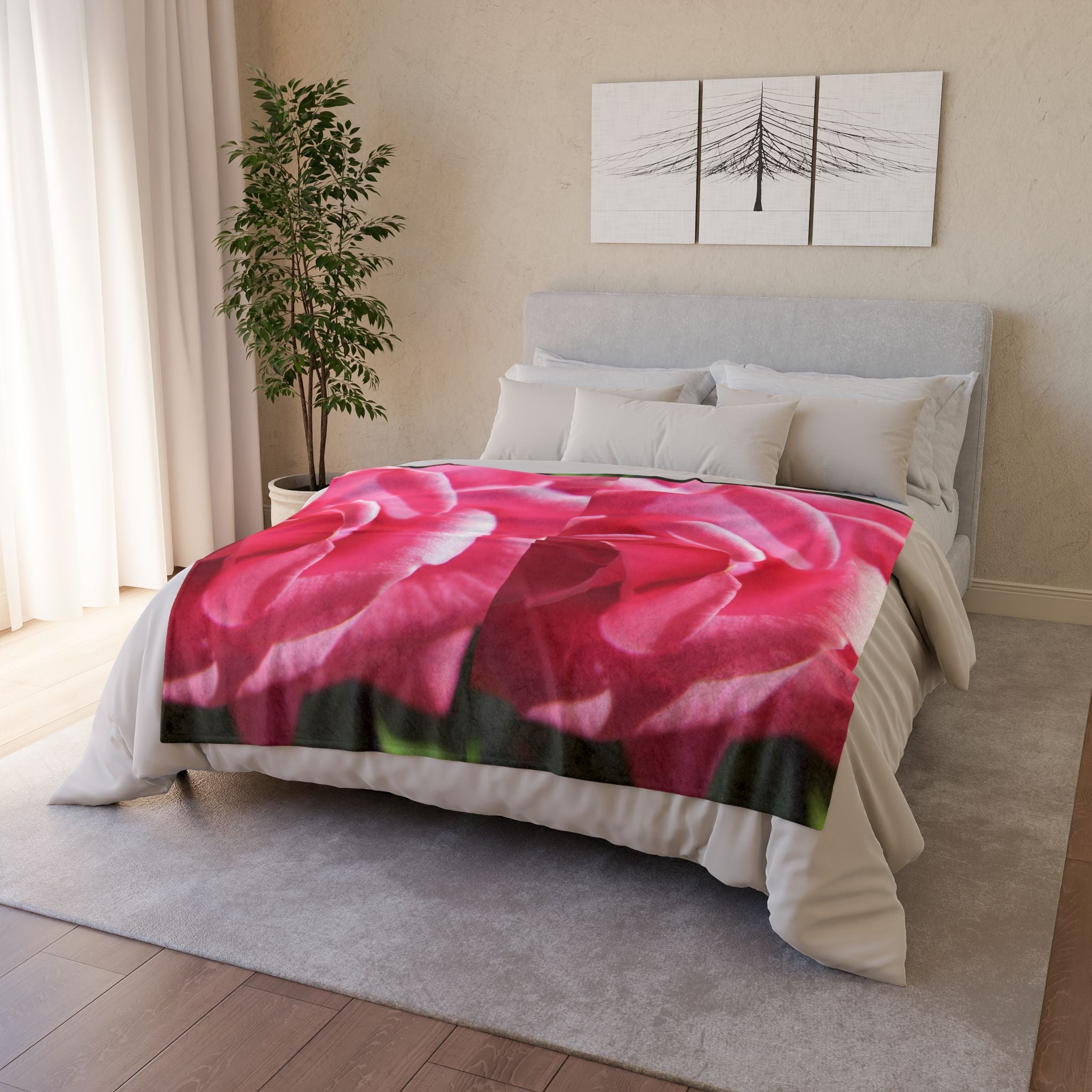 Pink Rose Blanket - Soft Polyester Fleece | Blossom Blankets